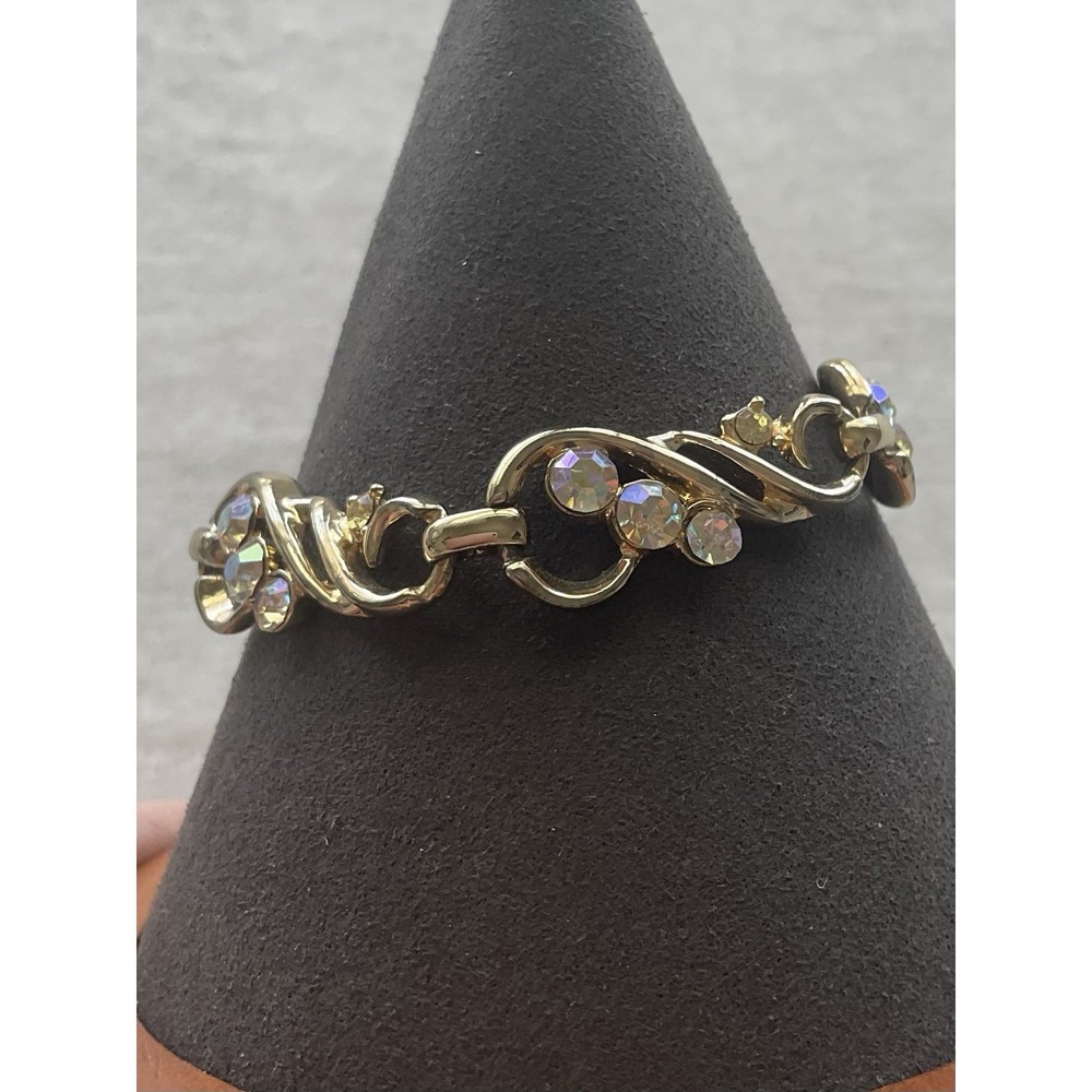 vintage 1960s gold-tone link bracelet iridescent aurora borealis Rhinestones